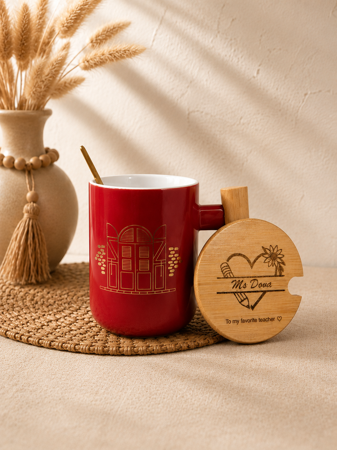 Personalized Teacher Mug with Engraved Bamboo Lid