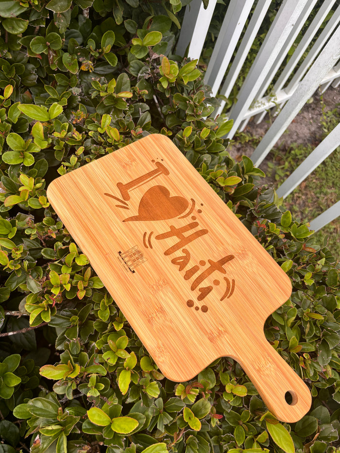 I Love Haiti - Square Personalized Wood Cutting Board with Handle Wooden