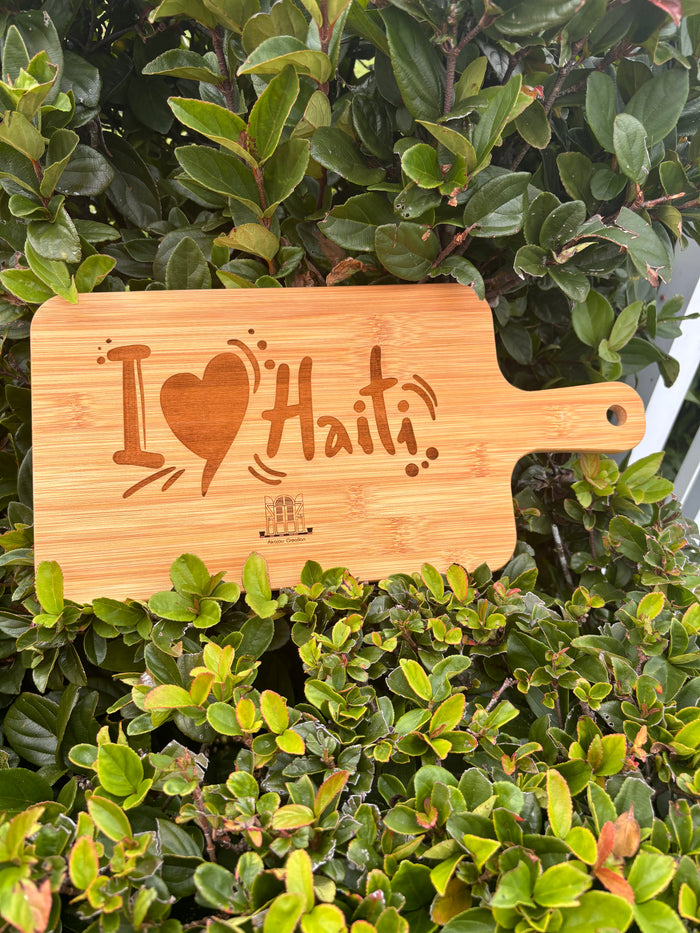 I Love Haiti - Square Personalized Wood Cutting Board with Handle Wooden