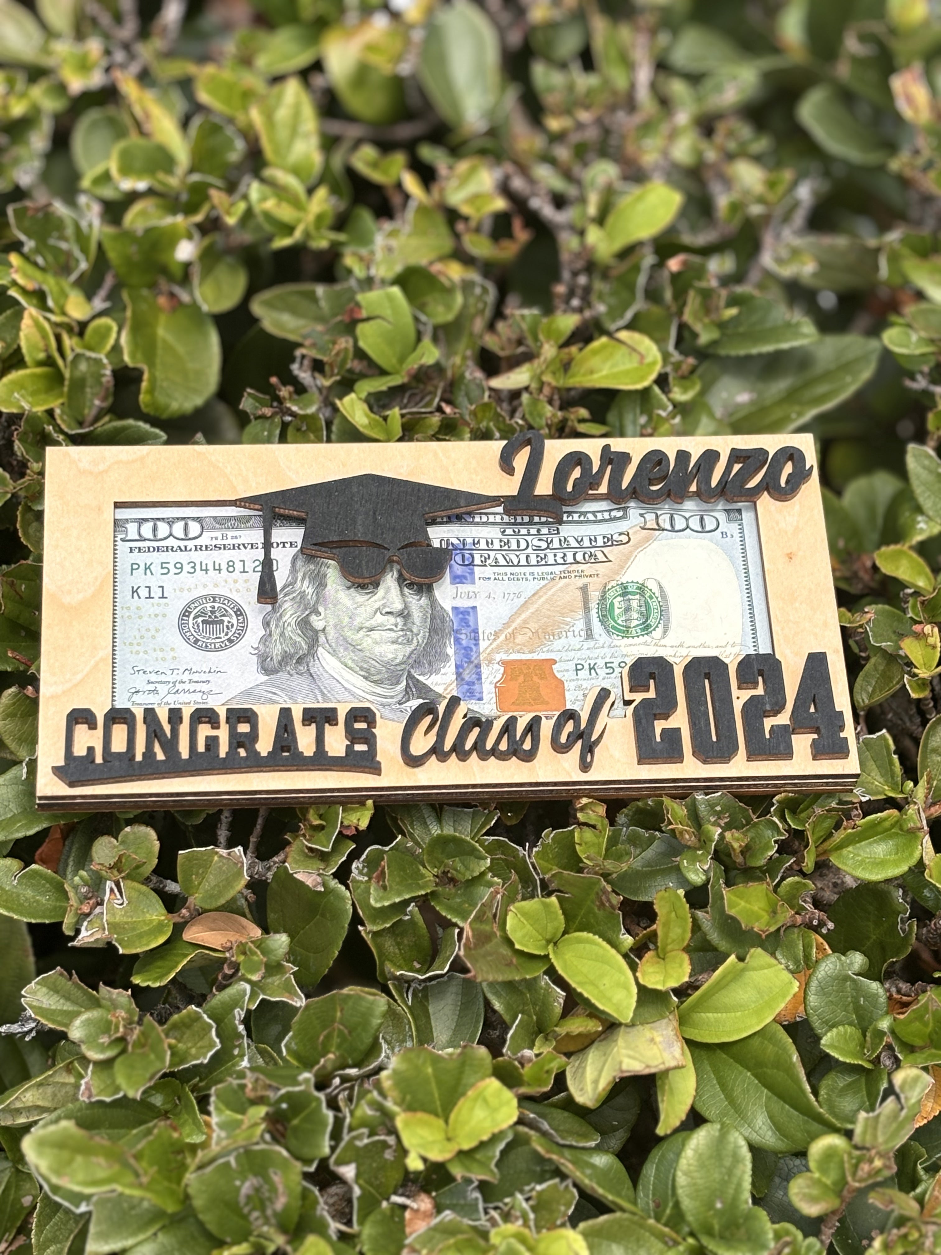 wooden graduation money holder